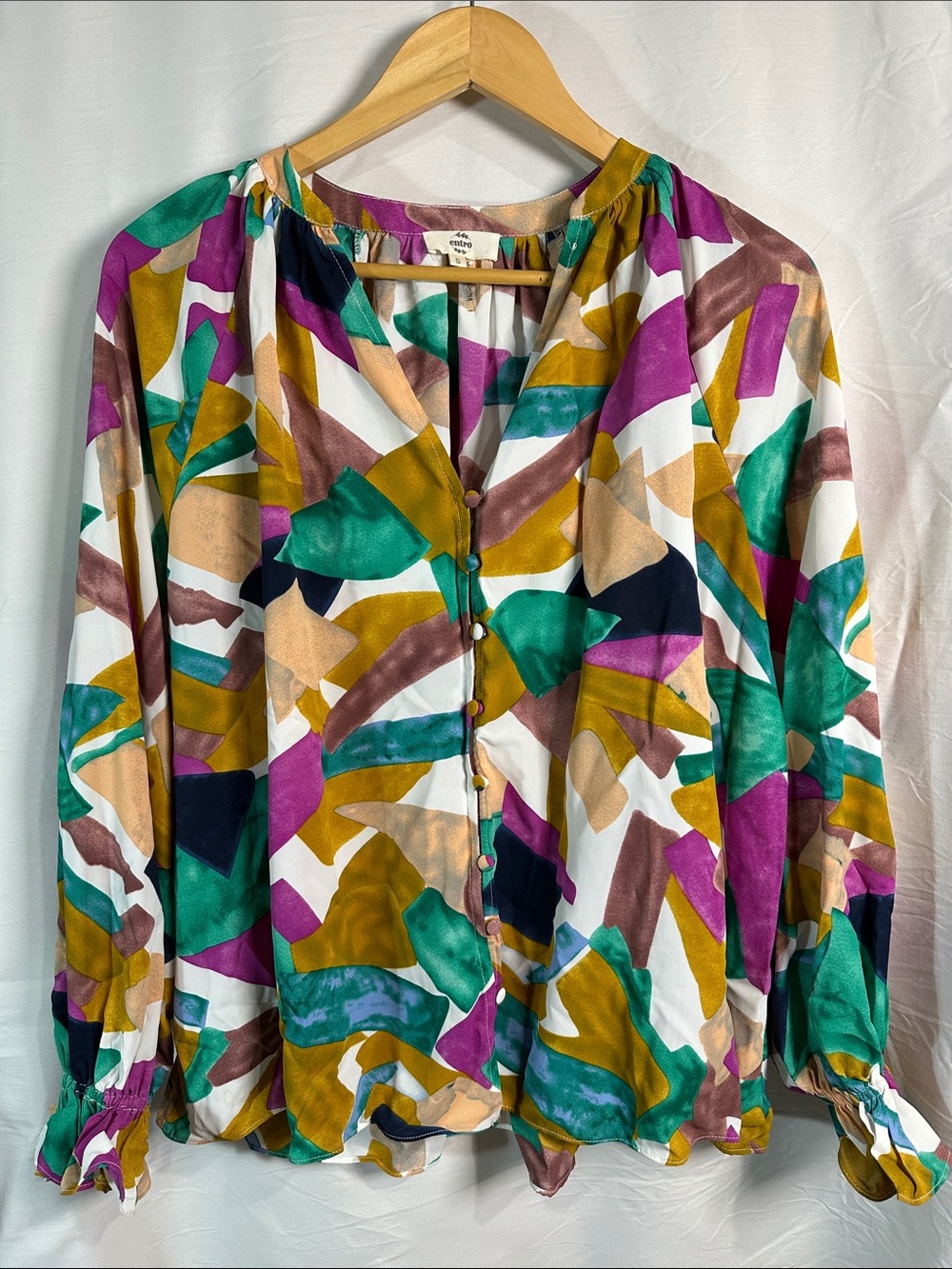 entro Multicolor Abstract Button-Front Blouse - White Base